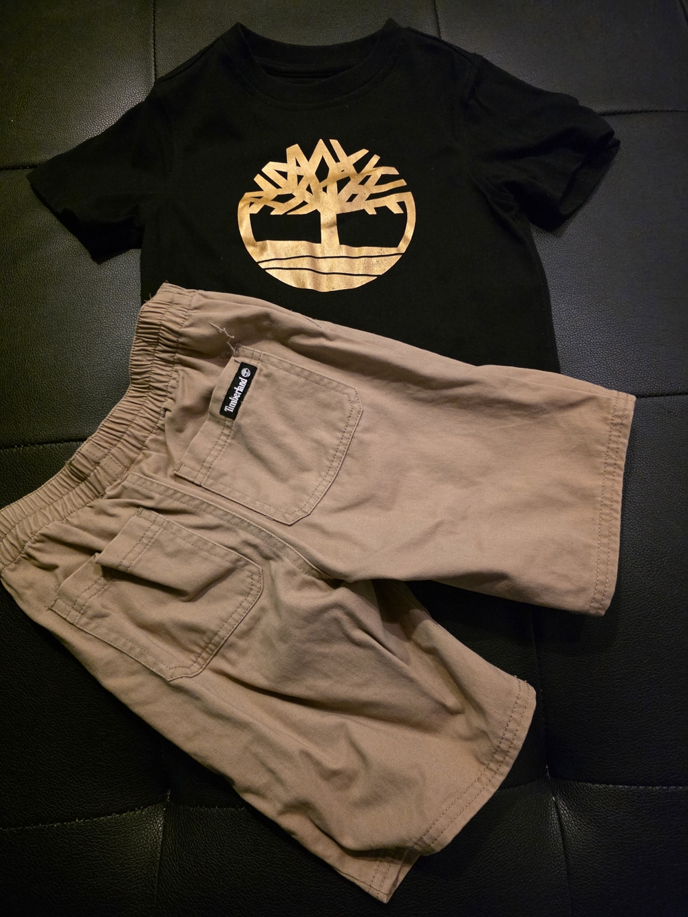 Boys Timberland Tan Elastic-Waist Cargo Short Set Size 5